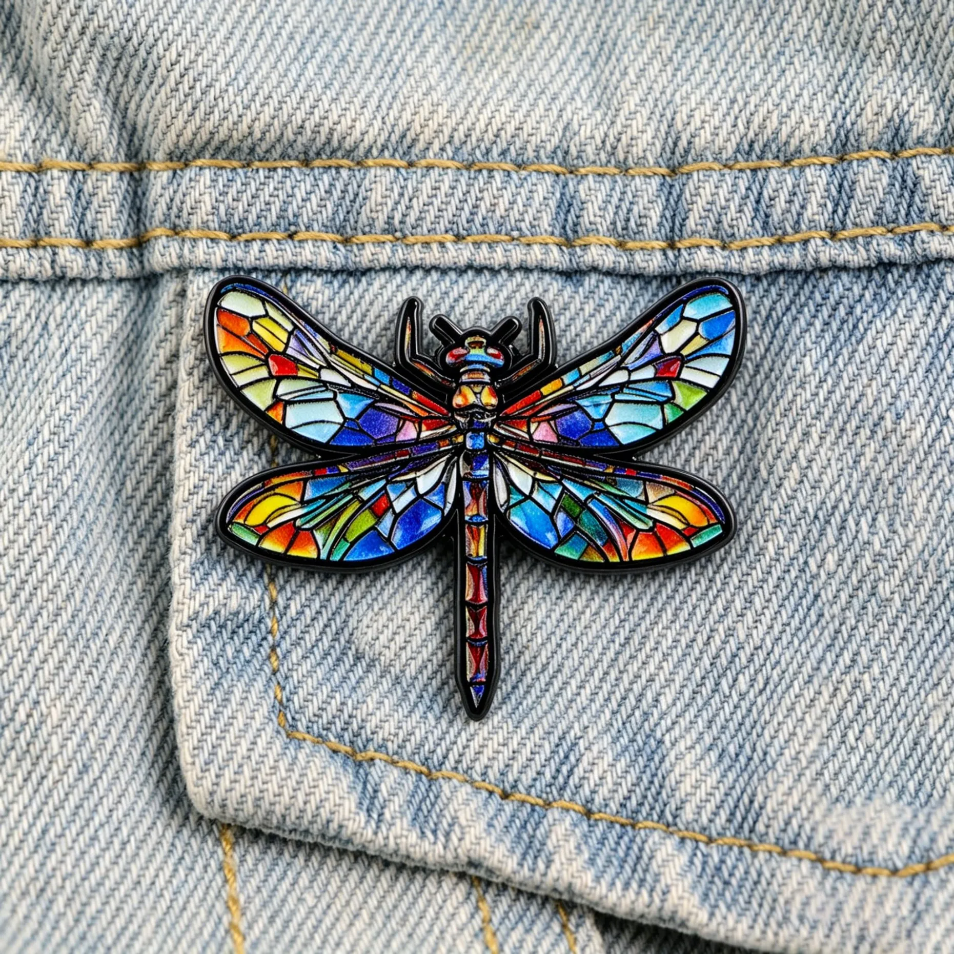 Buntglas-Muster ﻿ Libellen-Emaille-Anstecknadel, Bunte Insekten-Brosche, Reversnadel für Rucksäcke, Taschen, Schmuck und Kleidungsdekoration