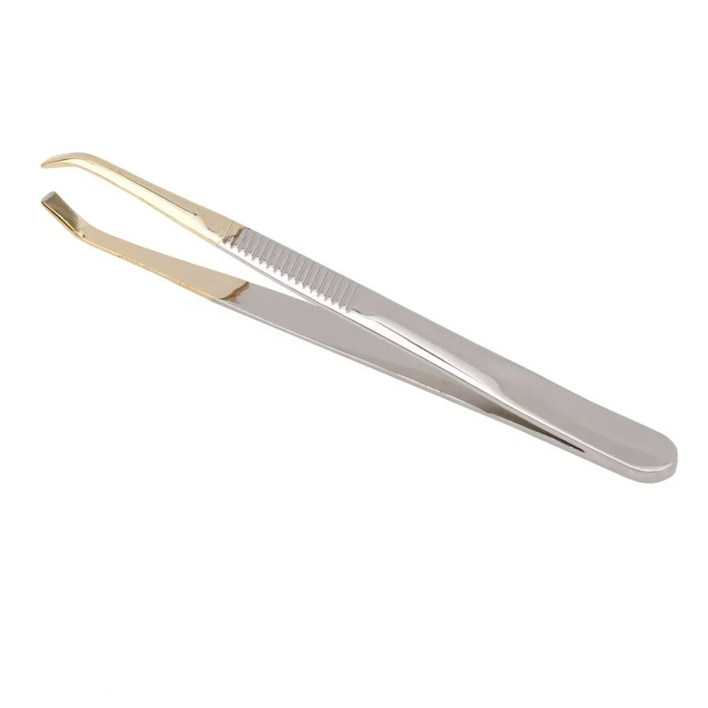 Pinzas de maquillaje para pestañas y cejas, punta plana inclinada de acero inoxidable, herramientas de belleza para depilación Facial, 1 Uds.