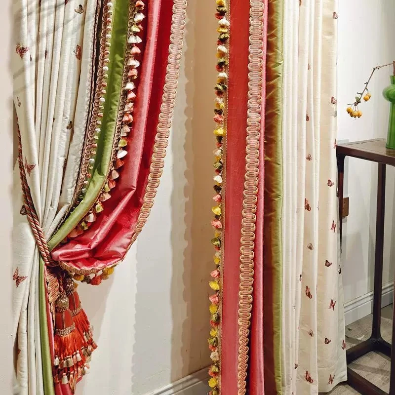Retro Palace Princess Room Pink Embroidery Stitching Lace Curtains for Living Room Bedroom French Window Customized Finished