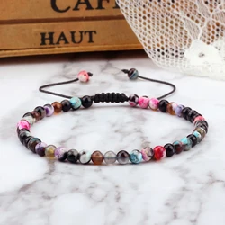 Lava Mini 4mm Round Beaded Bracelets&Bangles Multiple Colours Women's Striped Jewelry For Men Adjustable Braided Bracelet Gift