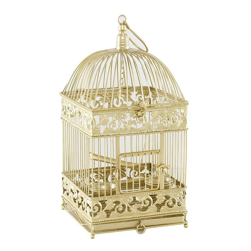 European wrought iron retro golden round parrot bird cage large, yellow finch peony pigeon breeding