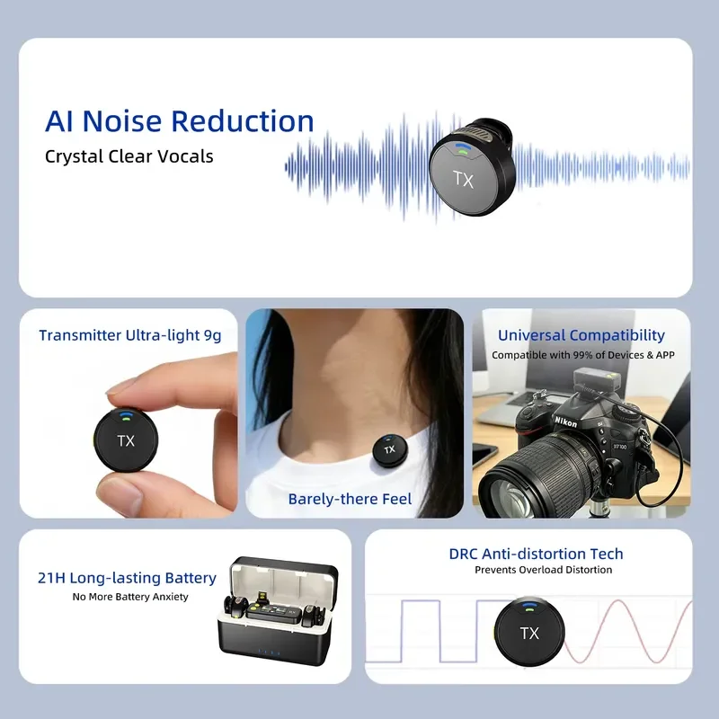 M3 Wireless Microphone System with Smart AI Noise Cancellation Custom Logo OEM for Podcasting Live Streaming Audio Recording