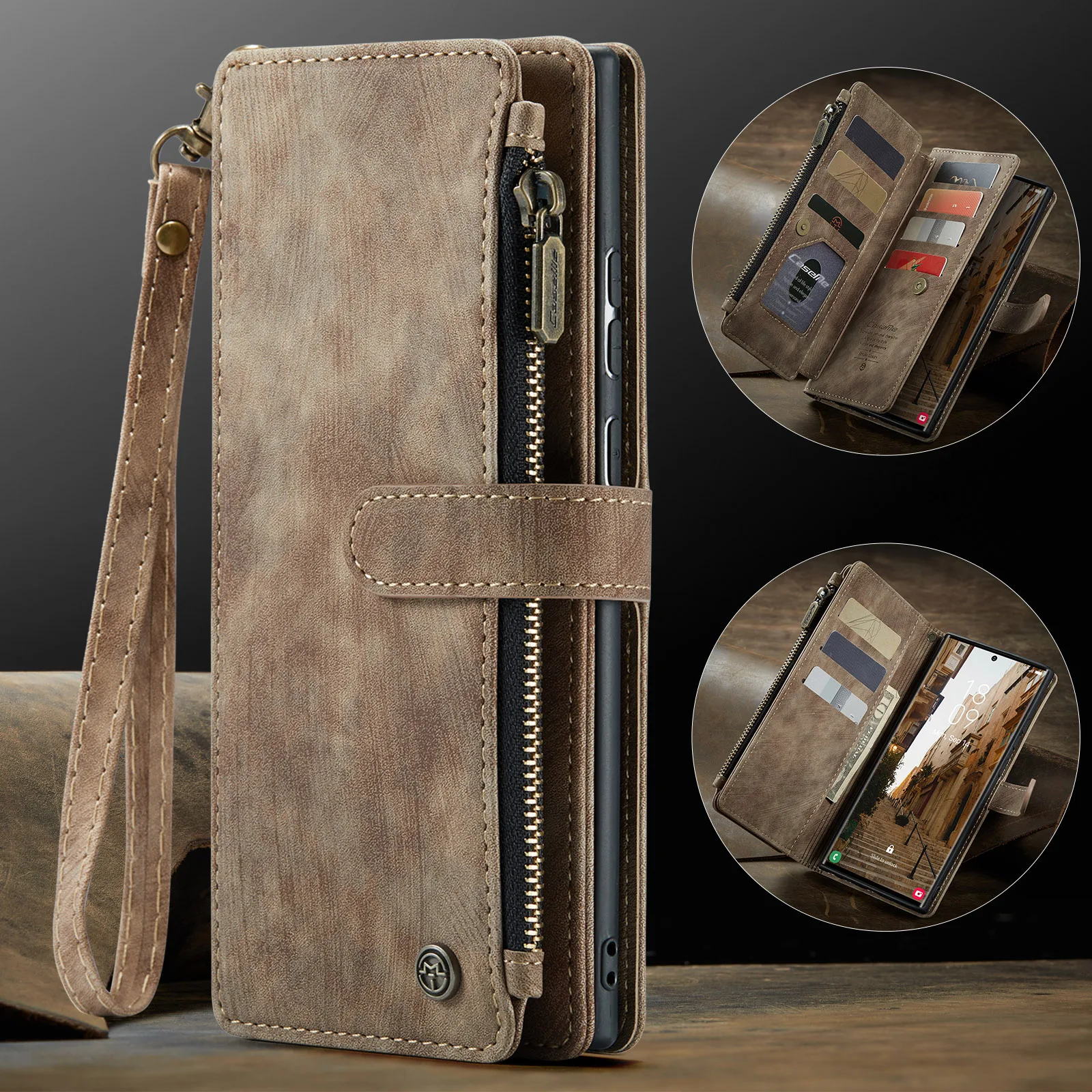 

CaseMe-C30 For iPhone 16e 15 14 13 Pro Max 12 11 XS XR , Luxury Magnetic Flip Leather Wrise Wallet Case Card Slots Holder Cover