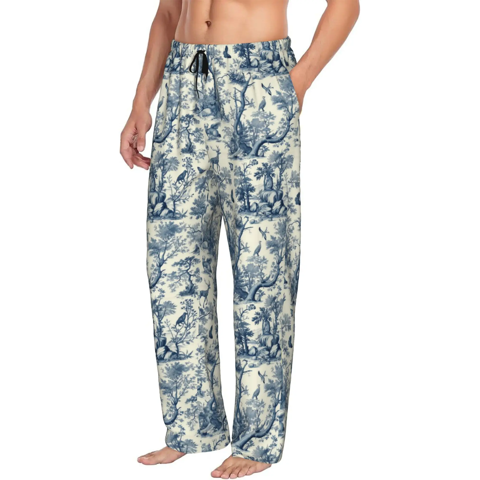 Toile De Jouy  Pants Sleepwear for Elastic Waistband Jouy Pattern Trees Deer Butterfly  Sleep Lounge Bottoms with Pockets