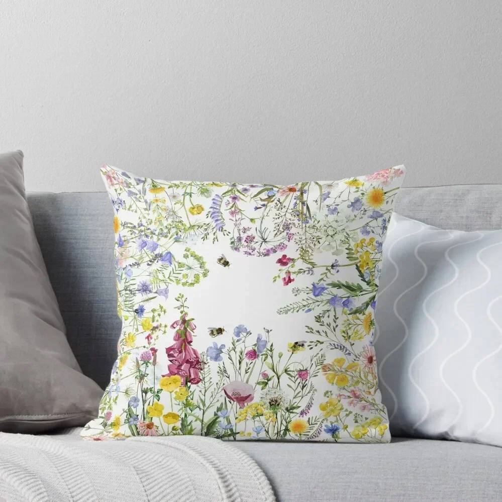 

colorful hand drawn watercolor wildflower frame Throw Pillow New year sleeping pillows pillow