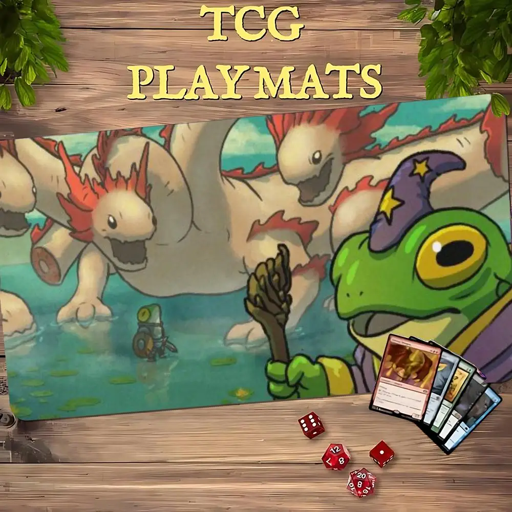 Green Frog Comic Art TCG Playmat 35X60CM Post‑Apocalyptic Scene Magic Card Battle Mat Non‑Slip Durable Stitched Edge Playmat