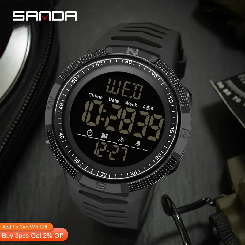 

SANDA 6014 New Fashion Military Men's 50M Waterproof Sports Watch for Male LED Electronic Digital Wristwatches Relogio Masculino