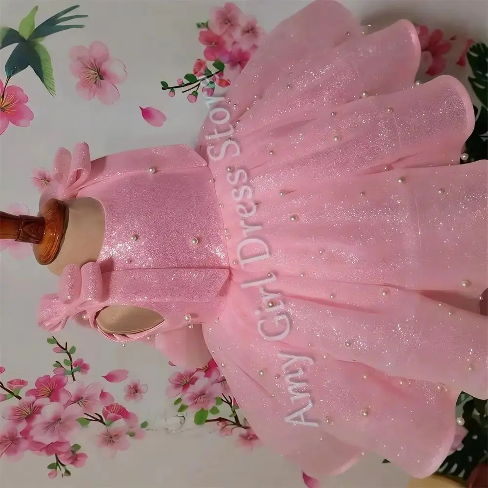 

Communion Wedding 2-14 Kids High Low Beaded Dress Ivory Flower Girl Dress for Lace Applique First with Train Custom Vestidos
