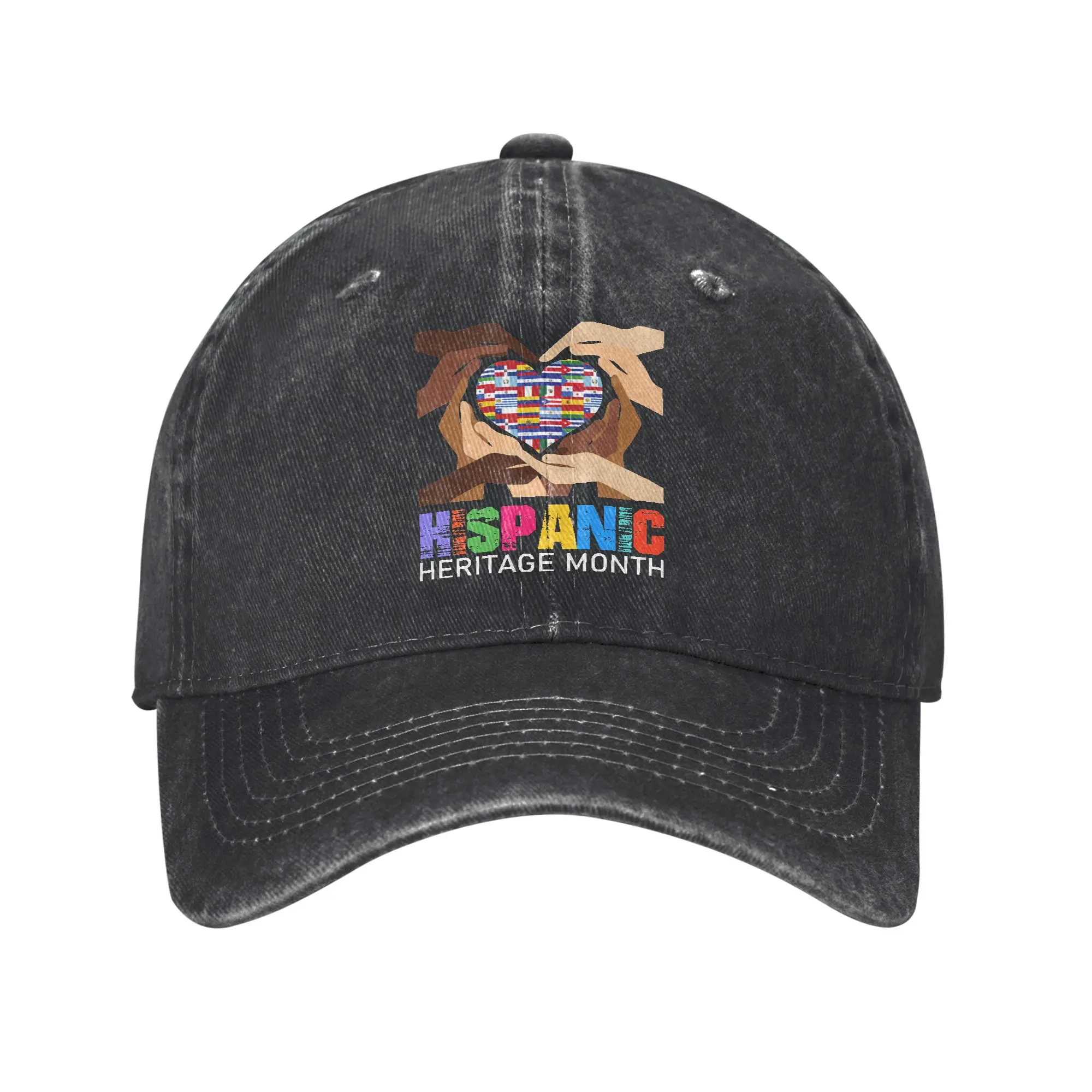 Hispanic Heritage Month Hands Heart Latino Countries Flags Sun Baseball Cap  Trendy Unisex-Teens Washed Trucker Hat Breathable