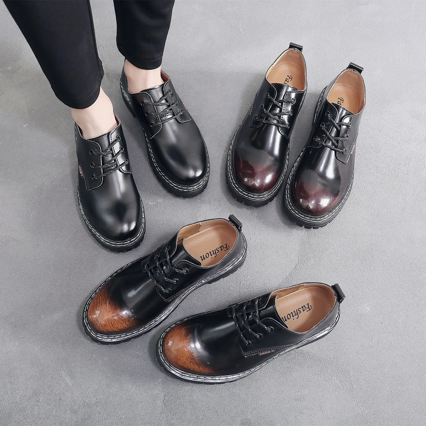 Cow Leather Men Round Toes Shoes All Match Career Shoes Lace up Casual Shoes image 4