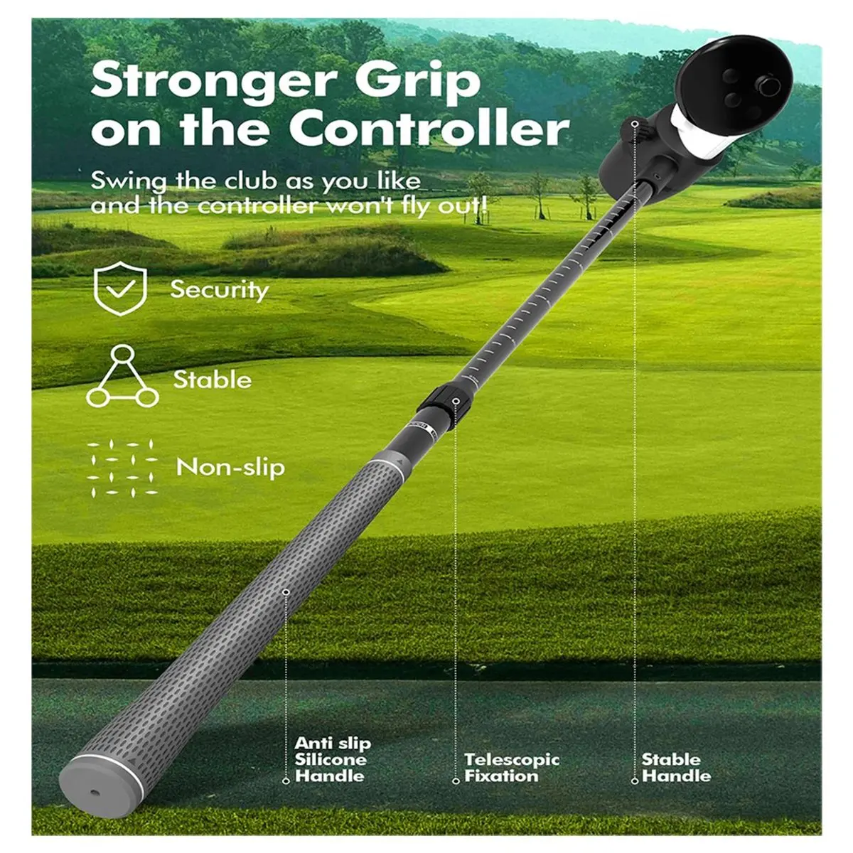 

(ABYM) Гольф-клюшка для контроллеров Meta Quest 3S/Quest 3/Quest 2 с нескользящей рукояткой, алюминиевыми регулируемыми удлинителями для VR-игр