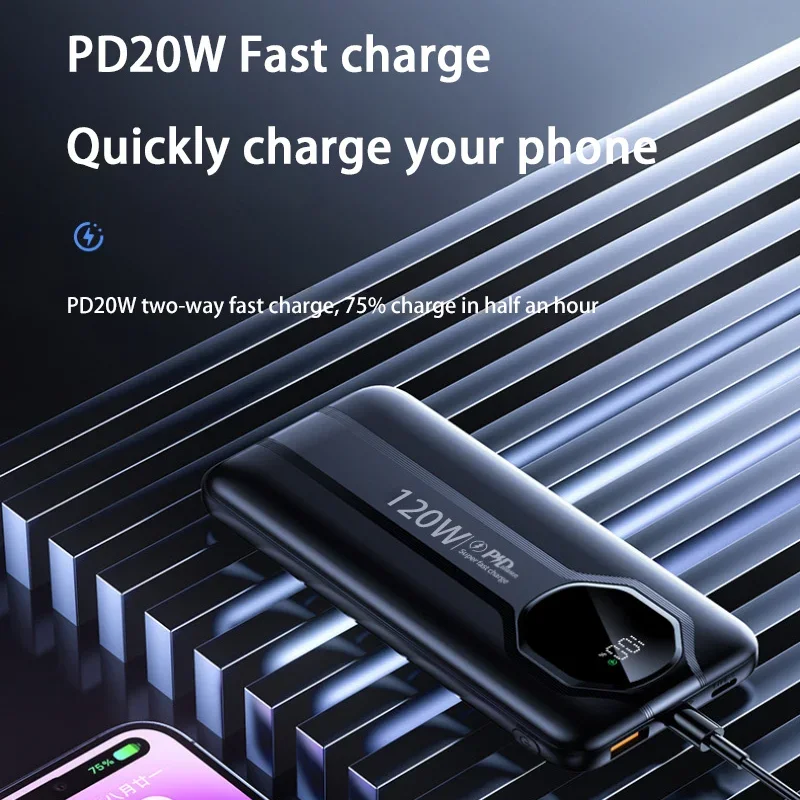 300000mAh Power Bank 120W Super Fast Charging Battery High Capacity Digital Display Power Bank for iPhone Samsung Huawei