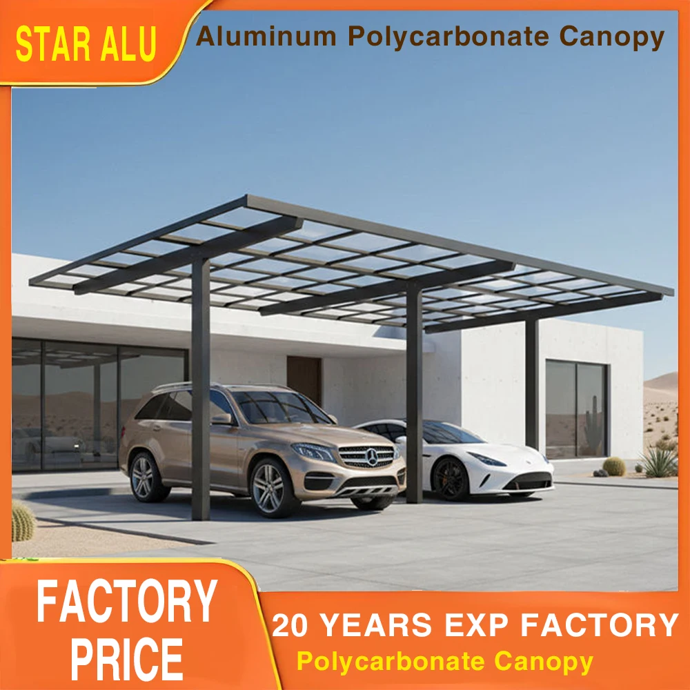 Stable Structure Aluminum Frame Outdoor Carport UV-Resistant Polycarbonate Sheeting CE Certified Garage Modern Simple