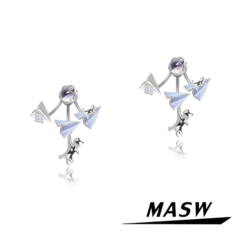 

MASW Original Design Delicate Sweet Cool Small Airplane Earrings For Women Party Gifts Modern Jewelry Popular Accessories