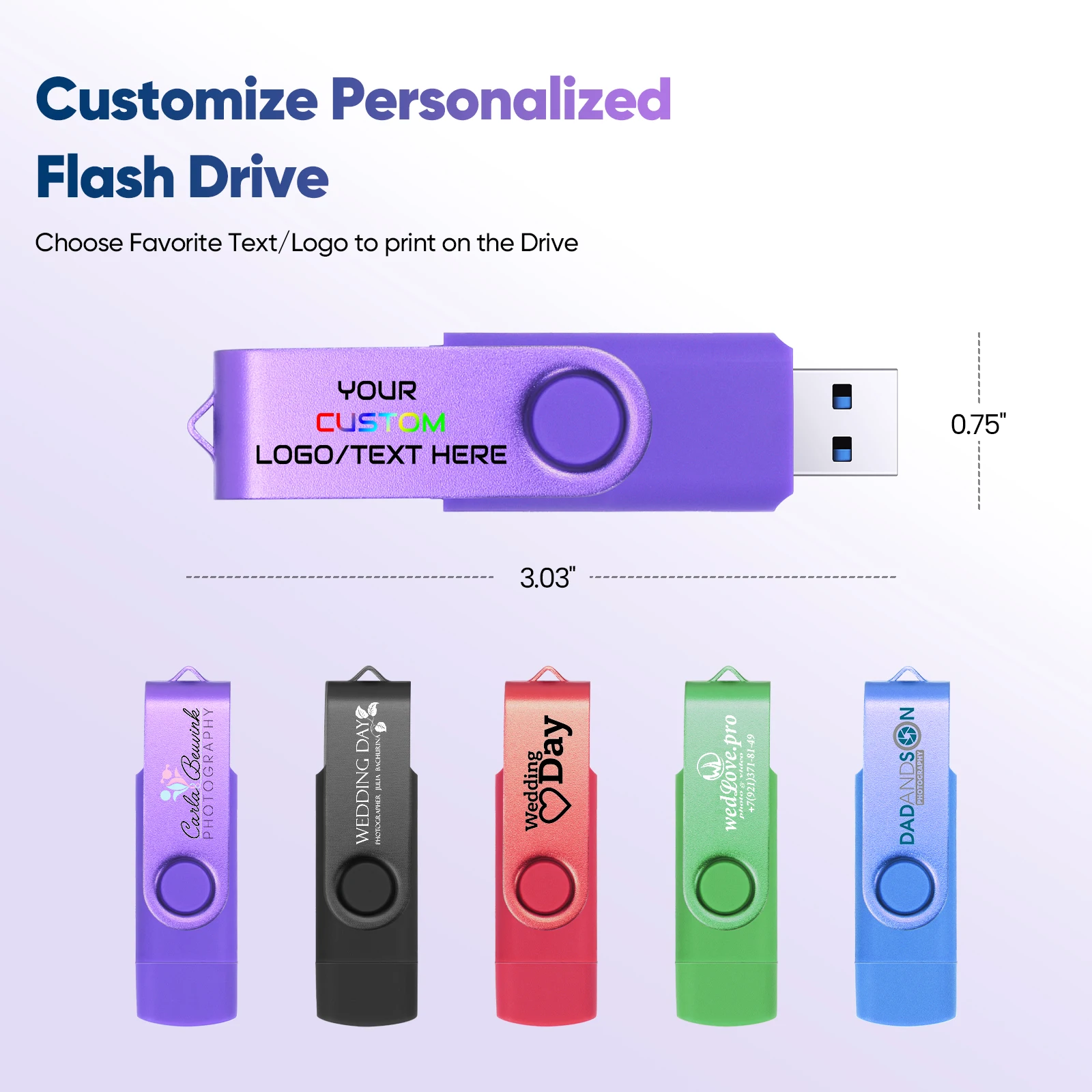 TYPE-C 2 in 1 Rotatable USB Flash Drive 128GB For Android & Iphone 15/16 Serie Memory Stick 64GB Free Custom Logo Pendrive 32GB