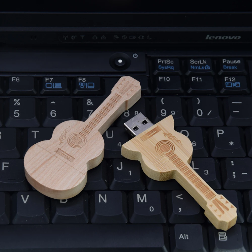 50 unids/lote unidad Flash USB de guitarra de madera 128GB logotipo personalizado gratis Pen Drive 64GB memoria de buena memoria de madera regalos creativos disco U 32GB