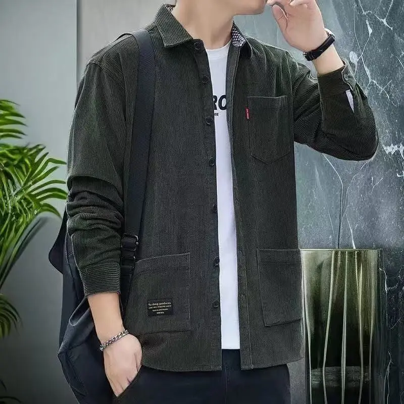 

Men's Loose Casual irt Autumn Winter New Sle Design Sensation Top Trendy Versatile Outerwear Cotton Long Sve Youth Fas...
