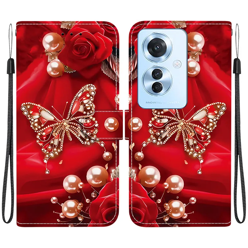 أنيقة الملونة زهرة المحفظة جراب هاتف ل ممن لهم Reno10 Reno11 F Reno 10 11 برو 5G المغناطيسي أغطية جلد الوجه لطيف ثلاثية الأبعاد نمط #5