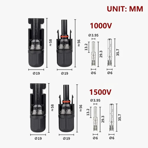 Imagen 2 del producto 10/50/100 juegos de conectores solares, conectores de Cable de enchufe Solar para paneles solares, sistema fotovoltaico 30A 50A 1000VDC 1500VDC