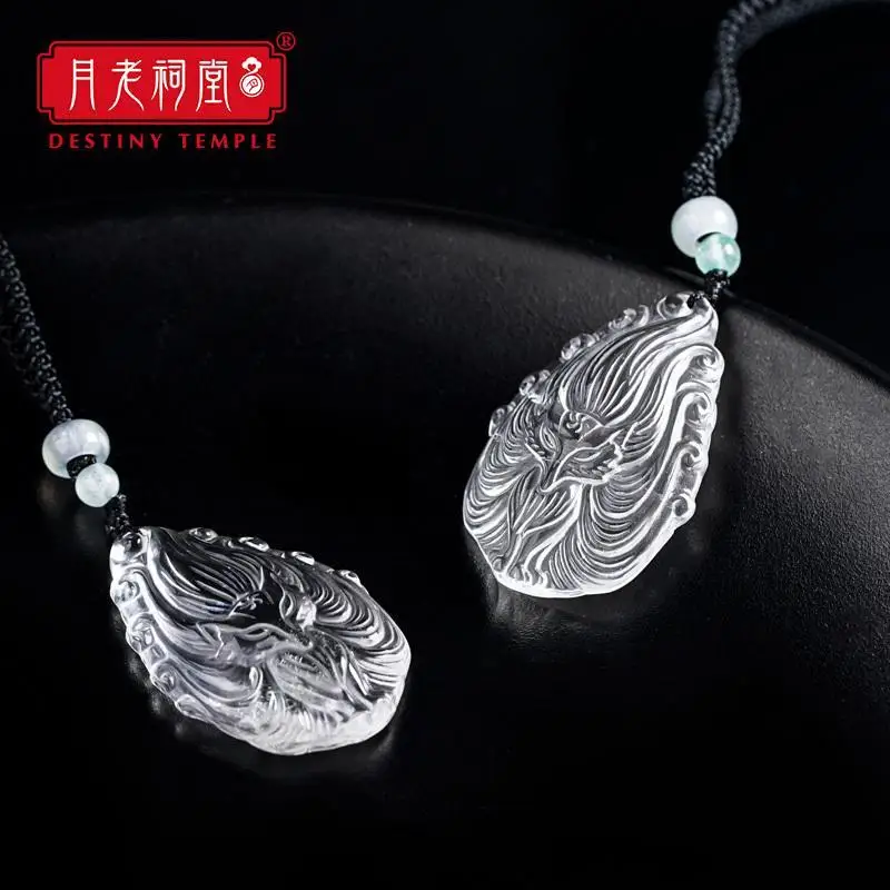 نقية الطبيعية عالية الجودة 9A الصف الأبيض كريستال منحوتة الثعلب تسعة الذيل الثعلب قلادة زهر الخوخ قلادة هدايا مجوهرات الأزياء #3