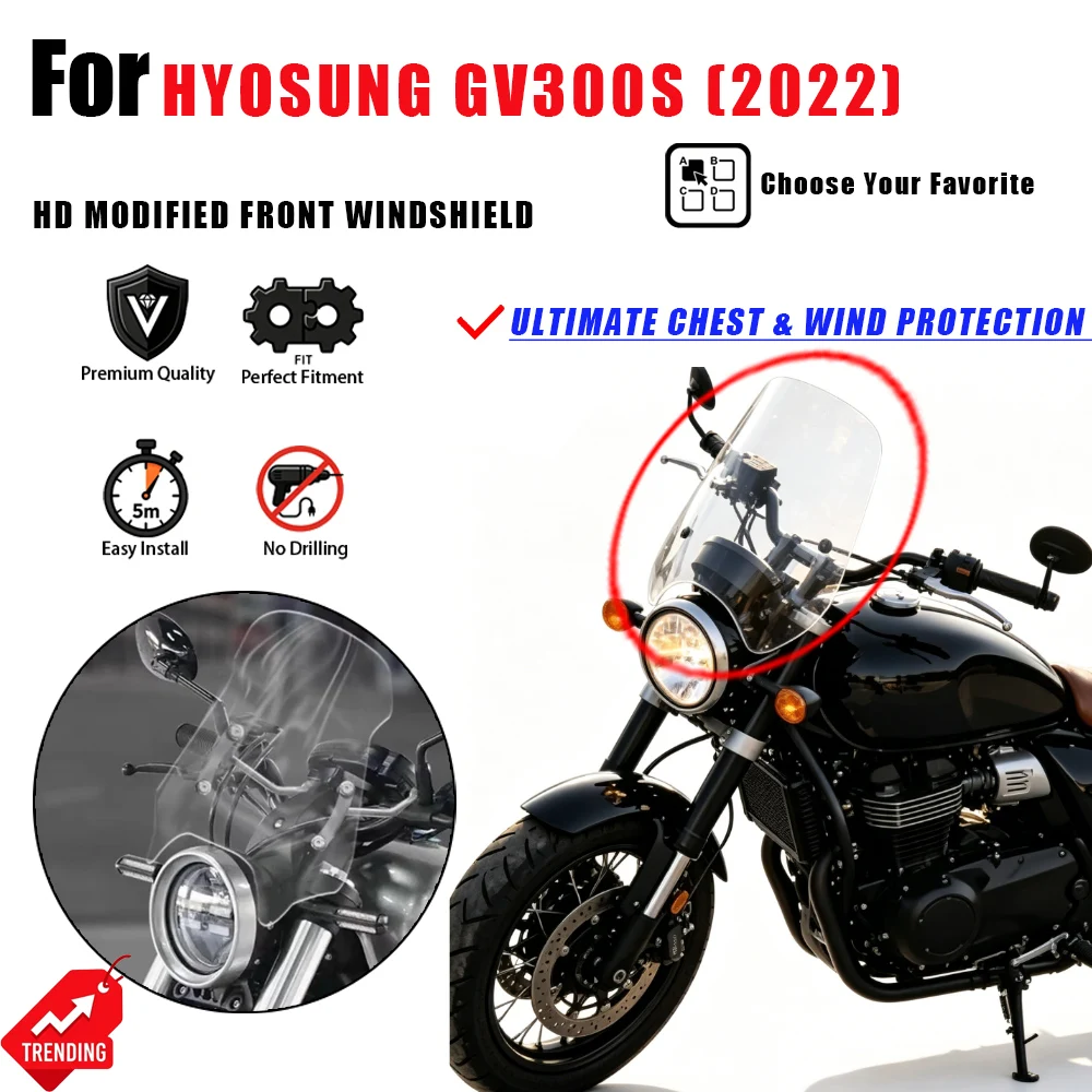 Parabrisas de Alta Definición para Motocicleta HYOSUNG GV300S 2022, Deflector Frontal, Accesorios para Moto, Piezas de Repuesto