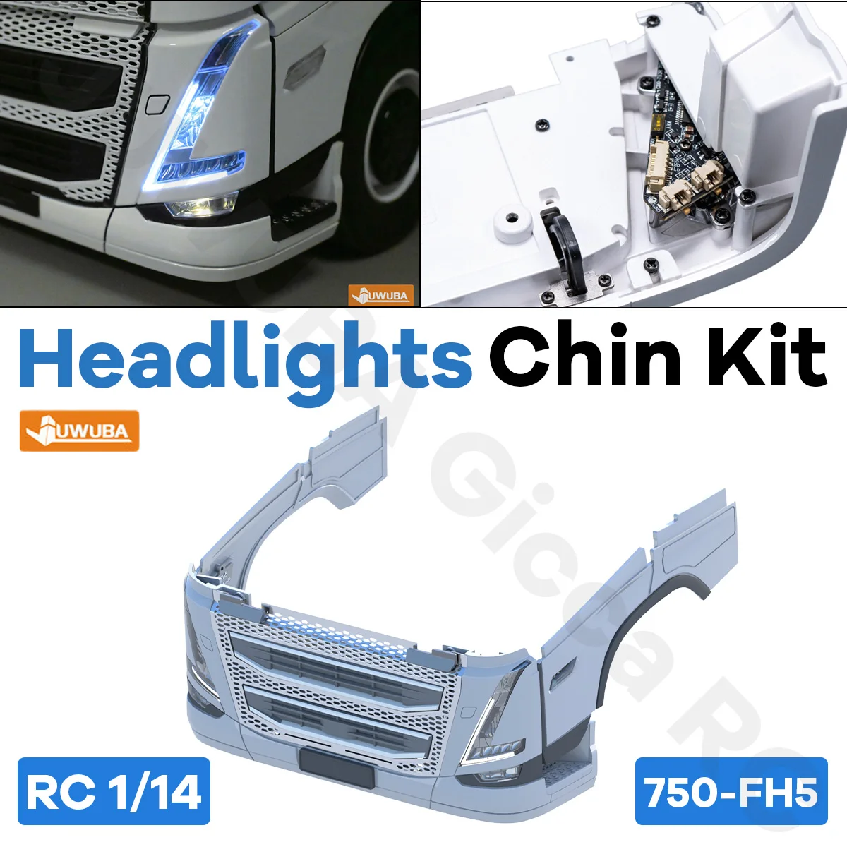 FH16 750-FH5 Chin Headlight Kit For 1/14 Tamiyaa RC Dump Truck Tractor Tipper JV2.1 M24 Nooxionn VOLVOO JUWUBA Toy Model Parts