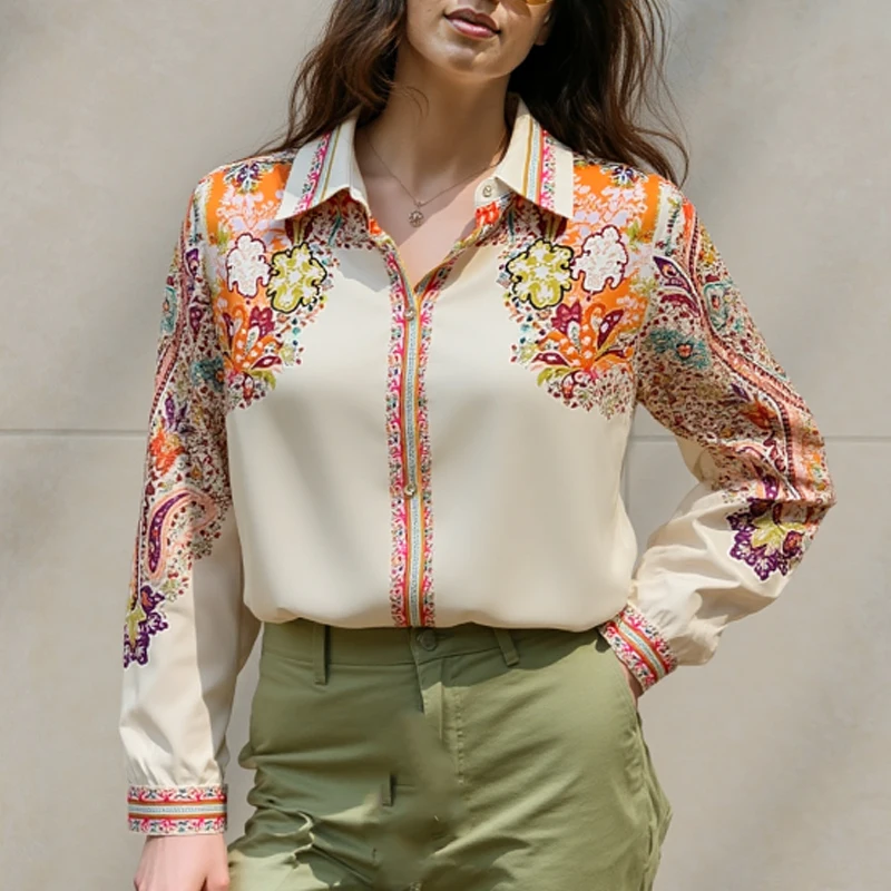 

Elegant Long Sleeve Shirts Casual Tops Fashion Floral Print Blouse Tops Office Lady Shirts Spring/Summer Women Clothes 18440