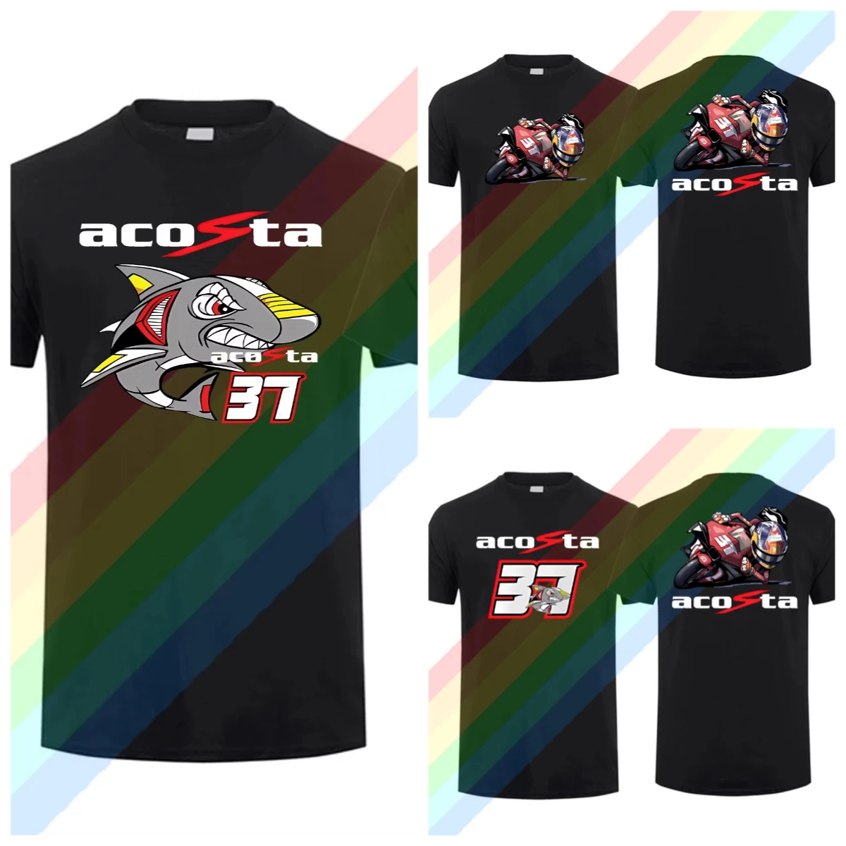 جديد 37 أسطورة بيدرو أكوستا القرش GP سباق ركوب تي شيرت الرجال والنساء قصيرة الأكمام مغامرة عادية الأبيض تيز الهيب هوب ركوب موتو