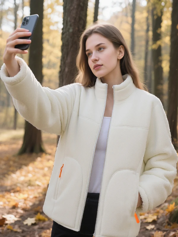 

Women's Warm Lamb Wool Jaet Stand Collar Zipper Closure Double-Sided Wear Stand Fit Casual Sle Long Sve Polyester F...