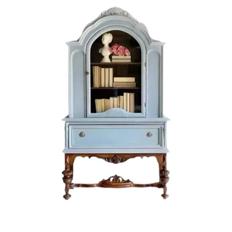 

European neoclassical high-end solid wood carved wine cabinet, bedroom display cabinet can be customized