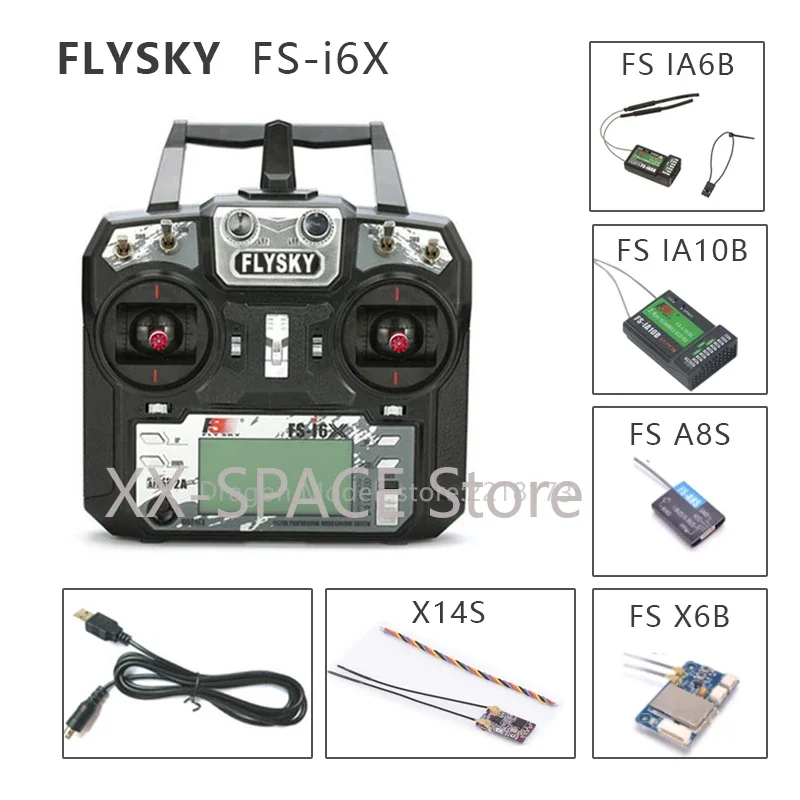 

FLYSKY FS-i6X FS i6X 10CH 2,4 ГГц AFHDS 2A RC-передатчик с приемником X6B iA6B A8S iA10B для RC FPV Racing Drone Retailbox