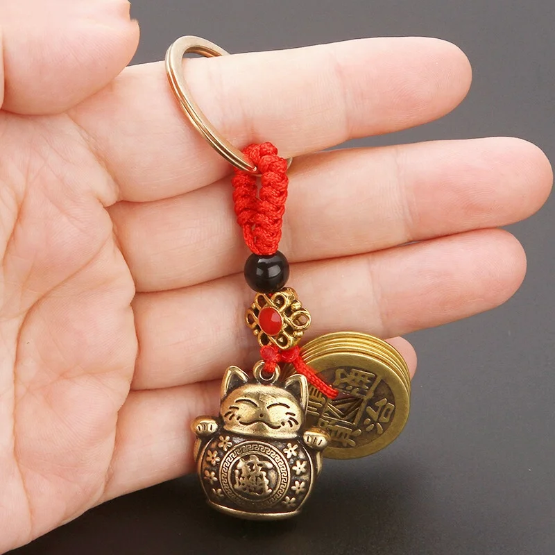 

Pure Handmade Brass Antique Chinese Coin Five Emperors Money Keychain Feng Shui Statue