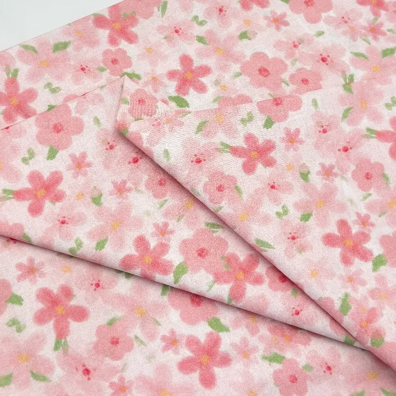 

Pink Dyed Floral Print Pure Cotton Fabric for Summer Home Decoration Handmade Headband Dress Top Lightweight Clothing Fabric