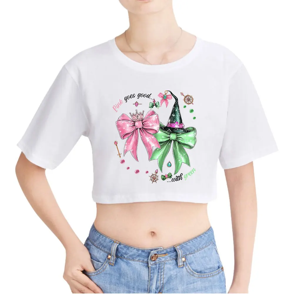 Wicked Pink Goes Good With Green Defy Gravity Vintage 90s Crop Top T-Shirt Fashion O-Neck Tops Oversize Tshirt Fashion Women