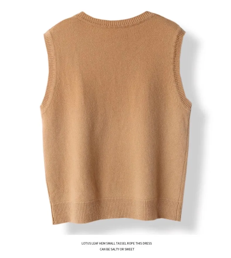 Autumn Winter Women's 100% Merino Wool Sweater O-neck Cashmere Pullover Sleeveless Basic Fashion Clothing Comfort Knitwear Tops