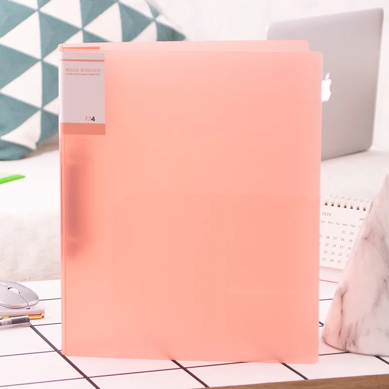 A4 File Binder with 2 Hole Loose-leaf of Documents File Folder Transparent Pink Bill Paper Organizer Large Capacity Display Book