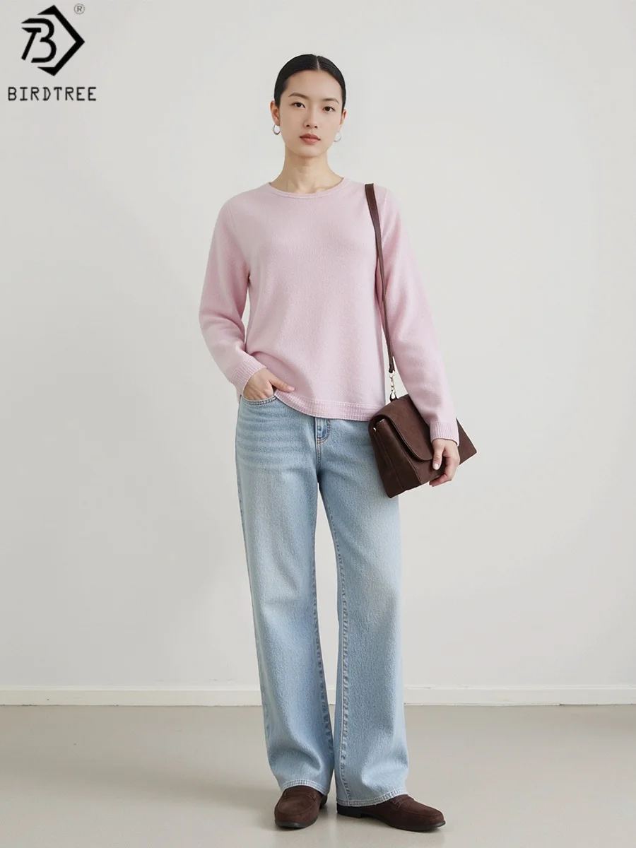 

Birdtree однотонный свитер из 100% овечьей шерсти, женский теплый свитер с круглым вырезом и длинными рукавами, нижний трикотаж, осень 2023, T58411JF