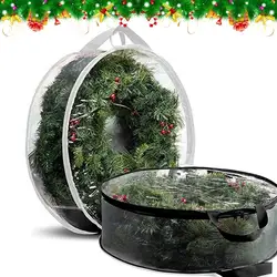 1/2 Pcs Garland Storage Bag Round PVC Transparent Container Clear Window Dustproof with Handle Christmas Wreath Wrapping Bag