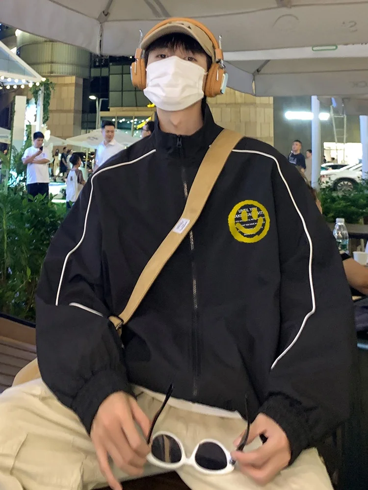 

Мужская повседневная куртка с принтом, весенне-осенняя, свободного кроя, с воротником-стойкой, на молнии, с длинными рукавами, молодежная, в бейсбольном стиле