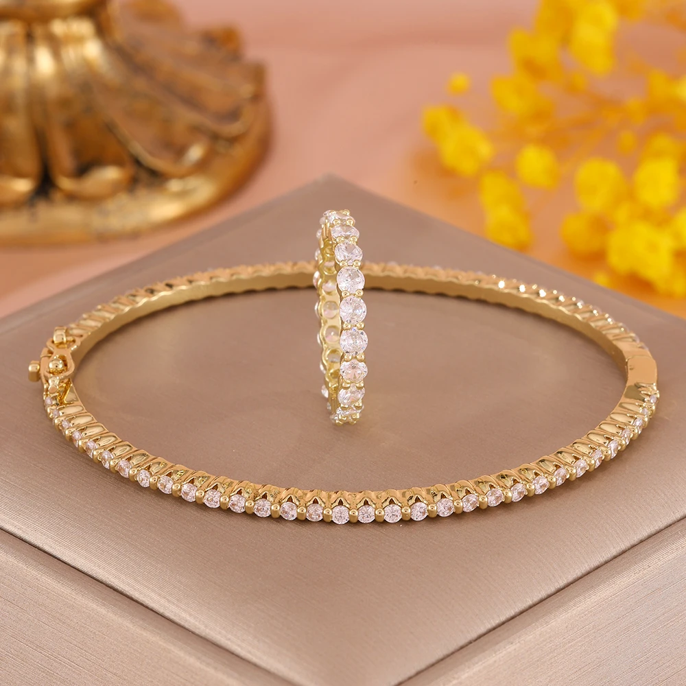 ZAKOL 2-teiliges Set Einfaches Exquisites Rundes Türkis-Zirkon-Armband und Ringe Hochwertige Kupfer-Armreifen Modisches Party-Schmuckset – Detail 6