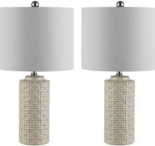 

Lighting Collection Artef Modern Ivory Ceramic 24-inch Bedroom Living Room Home Office Desk Nightstand Table Lamp Set of 2 (LED