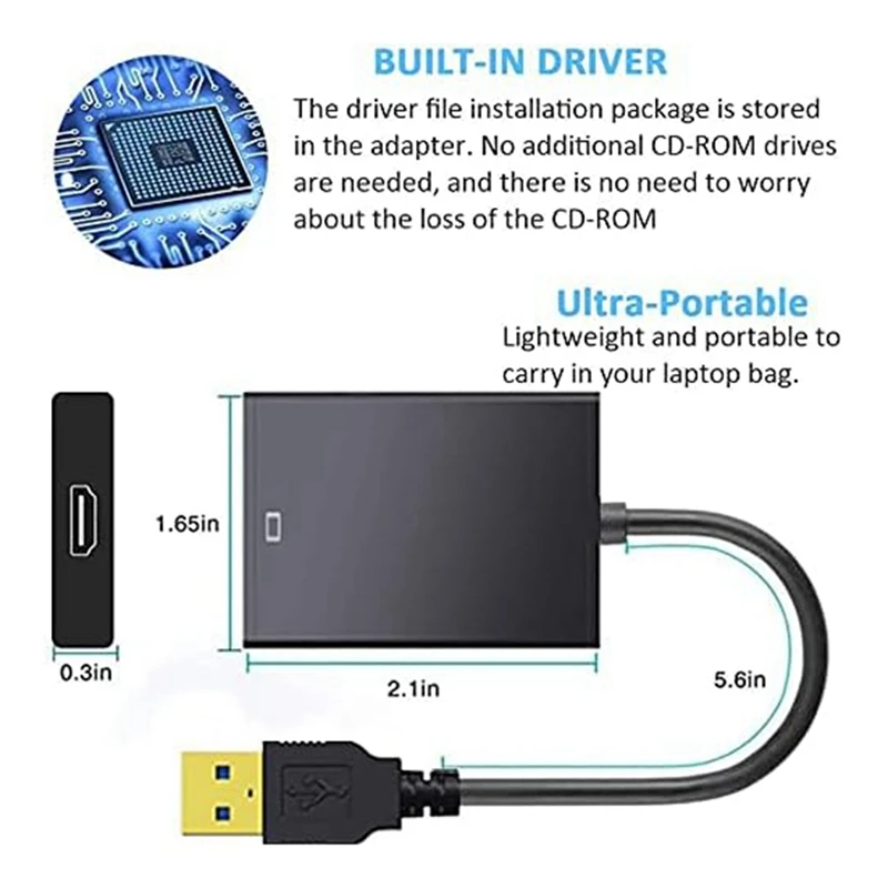 USB To -Compatible Adapter 1080P HD Multi-Display Video Audio Graphics Cable