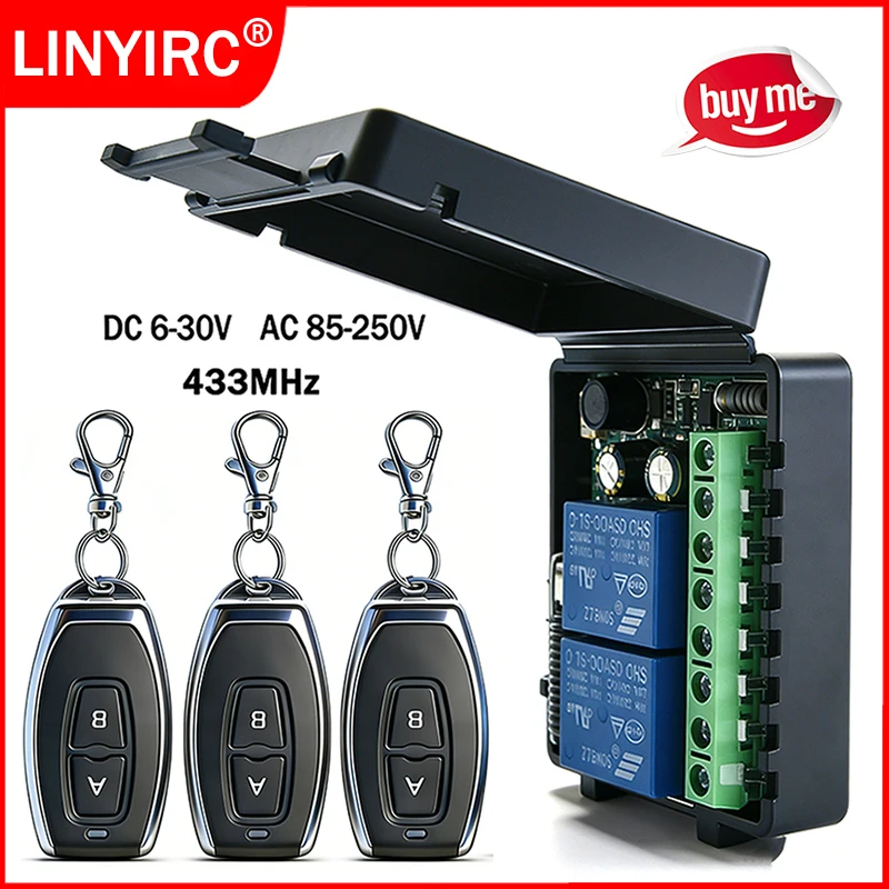

New DC 6-30V AC 85-250V 433MHz Rf Remote Control Switch Module Receiver for Garage Door Curtain Fanner Motor Signal Transmission