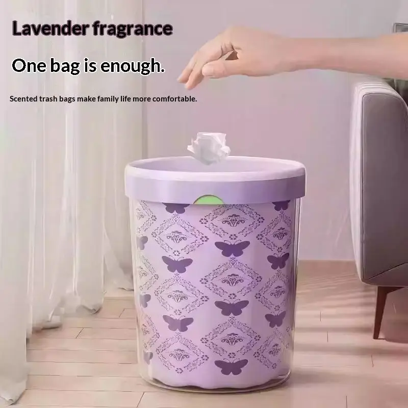 New 50pcs Large Capacity Lavender Drawstring Trash Bags With Handles For Kitchen Bathroom Bedroom & Living Room Garbage Bags