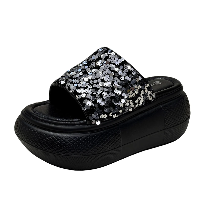 

Women's Summer Slip-On Slippers 8cm Sliver Comfortable Platform Sandals Bohemian Style Thick Bottom Slip on Slides Outdoor