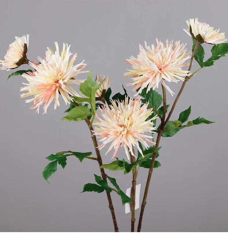 5 Stück Simulierte Dahlien Zweige mit 2 Blüten, Echt Wirkende Weiße Blumen, Balkon-Tischdekoration, Simulierte Chrysanthemen Kunstblumen – Detail 9