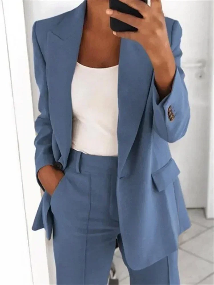 

Women Suits Single Button Blazers Jacket Coat Loose Spring Autumn Candy Color Straight Pants Fashion High Street Outwear Outfit