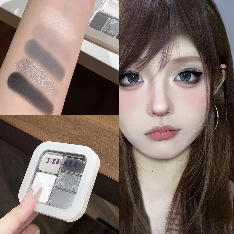 Palette de fards à paupières Punk Smokey, 5 couleurs, finition scintillante mate, maquillage pour les yeux, blanc argenté, ciment, gris, noir foncé, maquillage durable pour fête