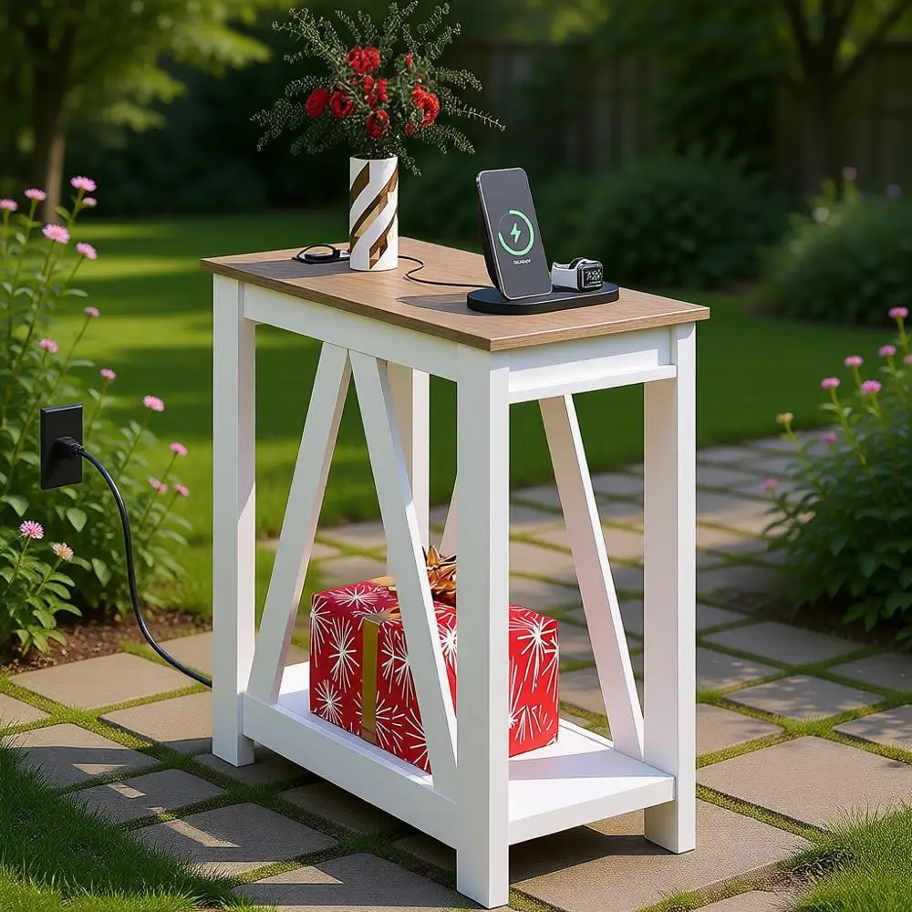 

Узкий столик-станция для зарядки для небольших помещений, 2 USB и 2 розетки, 11.8 x 23.6 x 23.74