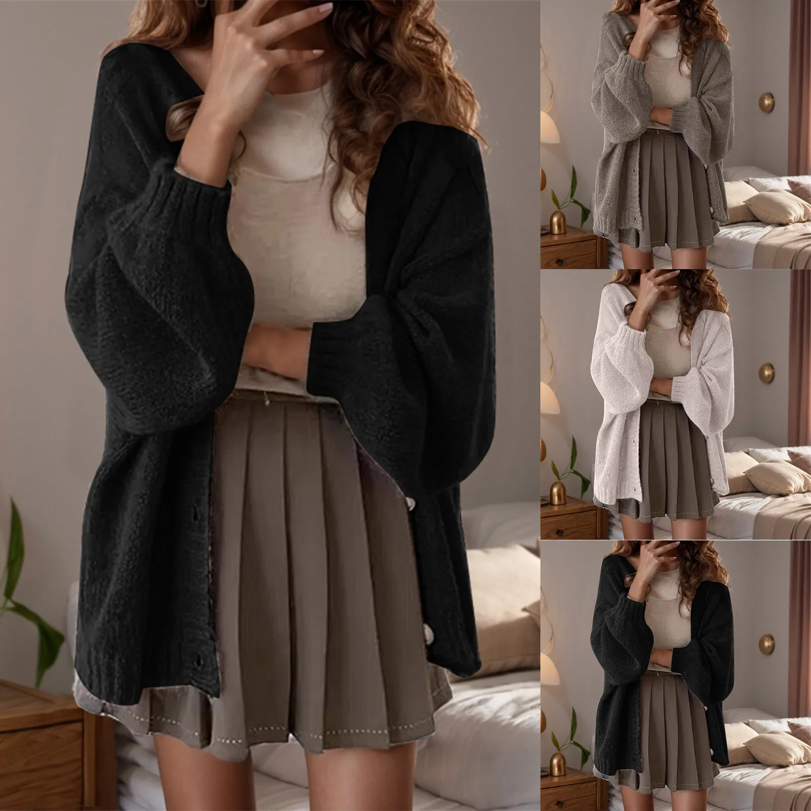 Chic Korean Cute Clothes Design Autumn Womens Long Sleeve Casual Loose Preppy Style Girls Solid Knitted Sweater Cardigans